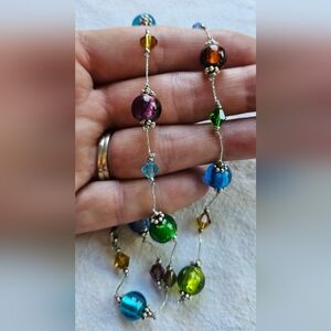 Premier Designs Tessa Necklace, Silver, Multicolor Glass Beads, NIB